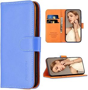 FMPCUON Genuine Leather Case Compatible with HUAWEI P Smart 2021,Wallet Book Flip Folio Stand View Cover with Card Slots Card Holder Kickstand Magnetic Closure, Blue