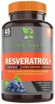 Resveratrol 1600mg per serving of Organic Trans-Resveratrol & Potent Antioxidants, Pure Extra Strength Complex, Anti-Aging, Radiant Skin, Blood Sugar and Immunity Support- 45 Day Supply