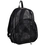 Eastsport Mesh Bungee Backpack See Through Semi Transparent Adjustable Straps Travel, Swim, Gym Bag, 17.5" x 12.5" x 5.5", Black, One Size, Mesh Bungee Backpack