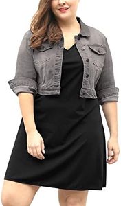 uxcell Women's Plus Size Button Closed Cropped Denim Jacket - gray - 1X