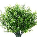 HBell 12pcs Artificial Plants,Plastic Greenery Shrubs UV Resistant Fake Outdoor Plants Plastic Shrubs for Farmhouse Home Garden Wedding Indoor Outside Decor (Green)