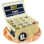 Tydi Shoe Storage Box (2 Pack) – Ultra-Stiff Large Shoe Organiser with Clear Zip Cover, Tag Insert & 16 Compartments – Stackable Shoe Storage Solution & Space Saver for Closet & Wardrobe - Cream