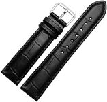 Generic Strapseeker Roosevelt Genuine Top Grain Calf Leather Watch Band- Alligator Grain Embossed Leather Replacement Watch Straps- Watch straps for Men & Women- Black Leather with Black Thread, 12mm