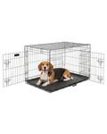 FurDreams 30" Folding Dog Crate for Medium Dogs - Heavy-Duty Black Metal Cage with Front & Side Doors, Chew-Resistant Plastic Tray & Carry Handle, Quick Setup (76 × 46 × 53 cm)