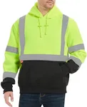 ProtectX Hi Vis Safety Hoodie for Men, Class 3 Reflective High Visibility Sweatshirt with Large Pocket, Long Sleeve Hooded Drawstring Pullover for Work & Construction, Green, 2X Large