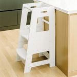 KidzWerks Child Standing Tower Kids Kitchen Step Stool Toddler Wood Stepping Stool, Children's Counter Height Learning Stools, Adjustable Platform, White