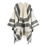 Ciormis Women's Beige Striped Fringe Poncho Cape, Fashionable Shawl Wrap Scarf, Warm Open Front Poncho Cape for Women(Style43)