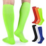 6 Pairs Boys Soccer Socks Kids Football Socks Girls Knee High Socks Baseball Softball Athletic Sports Tube Stockings Kids Youth (Assorted Colors, L)