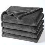 PHF Ultra Soft Fleece Blanket Double Size 150 x 200cm, No Shed No Pilling Luxury Plush Cozy Flannel 280GSM Lightweight Throw Blanket for Bed, Couch, Chair, Sofa Suitable for All Season, Dark Grey