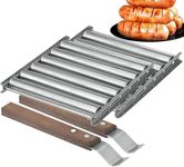 MASINIES Hot Dog Roller Sausage Grill Barbecue Roller Rack with Wooden Handle (2 Pack)