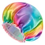 mikimini Sparkle Rainbow Shower Cap for Women and Girls, Double Layer Waterproof, Reusable, Washable, No Smell,Fashion Shower Cap (Pack of 1)