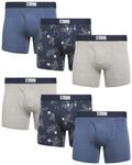 Lucky Brand Men's Underwear - Cotton Blend Stretch Boxer Briefs (6 Pack), Indigo/Grey/Print, Medium