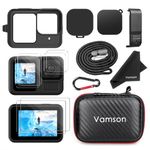 Vamson Silicone Sleeve Case for GoPro Hero 13 Black,Storage Case & Battery Side Cover&Screen Protectors& Lens Caps&Lanyard for Go Pro Hero 13 Black Accessories Kit - Black