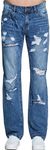 SSLR Men's Ripped Regular Fit Straight Leg Denim Jeans Pants (W30 x L32 Blue)