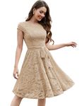 MuaDress 6008 Short Lace Bridesmaid Dresses with Cap-Sleeve Formal Dresses S Champagne