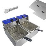 Deep Fat Fryer Commercial Electric Stainless Steel Chip Double Tank 20L 2500W x 2 with Lids