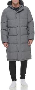 DKNY Men's Arctic Cloth Hooded Extra Long Parka Jacket, Heather Grey, Medium