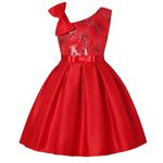 Cichic Girls Party Dress Kids Elegant Satin Sequin Frocks Toddler Wedding Flower Girl Bridesmaid Dresses Red 4-5 Years