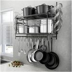 HOYRR Hanging Pot Rack Wall Mounted,30 Inch Wall Hanging Pot Rack,Pot Hangers for Kitchen Wall Mount,Pot And Pan Hanger Side Piece with 2 Pieces Pans Lids Organizer,Wall Pot Rack Hanging Rod+16 Hooks.