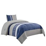 WPM WORLD PRODUCTS MART Embroidered Quilted Down Alternative Comforter Set Twin or Queen Size Bedding Includes Blue/Grey/White Comforter and Pillow Shams- LOLA (Twin)