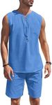 COOFANDY Beach Outfits For Men Summer Two Piece Outfits Sets Henley Tracksuit Sapphire Blue Medium