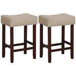 Giantex 25" Bar Stools Set of 2, Counter Height Backless Saddle Stools with Nailhead Linen Foam Seat, Footrest, Rubber Wood Barstools for Dining Room Kitchen Counter Island Pub