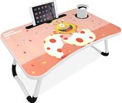 Blisswood Laptop Bed Table, Breakfast Bed Tray Foldable Portable Laptop Lap Desk Cup Holder Notebook Stand MDF Steel Legs 60x40x23cm For Reading Writing Working On Bed/Couch/Sofa/Floor (Catterpiller)