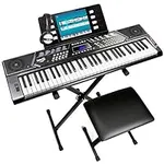 RockJam 61 Key Keyboard Piano Stand With Pitch Bend Kit, Piano Bench, Headphones, Simply Piano App & Keynote Stickers