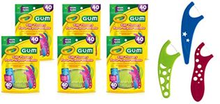 GUM Crayola Kids’ Flossers, Grape, Fluoride Coated, Easy Grip Handle, Ages 3+, 6 bags X40 ct (240ct)