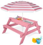 Best Choice Products 3-in-1 Sand and Water Table for Toddlers, Kids Picnic Table with Umbrella, Seats up to 4, 220 lb Capacity Per Bench, Removable Top Panel, 2 Buckets - Pink