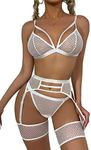 marysgift Lingerie for Women Adjustable Underwear with Garter Belt Lace Bra and Panties Set High Waisted Thong and Suspender Set White S UK 6 8 (D2102)