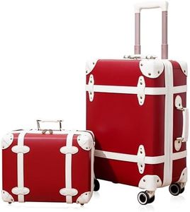 NZBZ Vintage Luggage Sets of 2, Vintage Suitcase Set for Women and Men, Cute Retro Luggage Sets Vintage Handmade Zipper Retro Trunk Luggage (Cherry red, 14inch & 28inch)