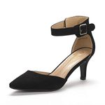 DREAM PAIRS Womens Court Shoes Pointed Toe Low Kitten Heel Ladies Pumps Ankle Strap Dress Sandals Lowpointed Black Suede Size 8 US/ 6 UK