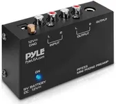 Pyle Phono Turntable Preamp - Mini Electronic Audio Stereo Phonograph Preamplifier with 9V Battery Compartment, Separate DC 12V Power Adapter, RCA Input, RCA Output & Low Noise Operation (PP555) BLACK