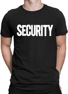 Men's Security T-Shirt Screen-Printed Front & Back (Black/White, Large)