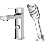 Pfister Deckard Polished Chrome Roman Bathtub Faucet/Tub Spout and Hand Held Shower Head, Single Handle Tub and Shower Faucet Set with Handheld Showerhead, 2-Hole, Modern Bathroom Decor