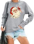 MYHALF Christmas Sweatshirt Women Santa Christmas Pullover Ugly Xmas Sweater Funny Holiday Party Long Sleeve Top, Grey, Medium