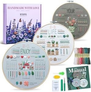 ETSPIL 3 Pack Beginner Embroidery Kits for Adults DIY Starter Kit with 33 Stitch Techniques, Stamped Patterns, Embroidery Hoop, Colorful Threads, Tools, Step by Step Instructions & Video Tutorial