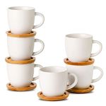 Hasense Espresso Cups and Saucers Set of 6, Demitasse Cups with Handle for Coffee Drinks, Latte, Cappuccino, Cafe Mocha and Tea, 4 Ounce Porcelain Coffee Cups for Coffee Bar Home and Party, White