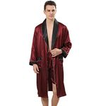 Haseil Men's Luxurious Kimono Robe with Shorts Silk Satin Bathrobes Lightweight Long Sleeve Sleepwear Set, Winered, TagsizeXL=USsizeXL