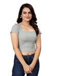 Mogsa Crop top for Girls and Women (26, Grey)