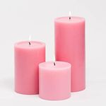 Tamasvini Paraffin Wax Smokeless Candles Perfect for Decoration of Diwali, Christmas, Dinner, Wedding Parties, Church, Spa, Restaurant (Pillar Candles_15 Hours, Pink 2,3,4 inch, Set of 3)