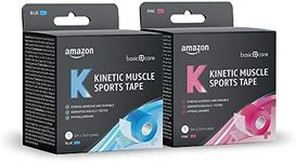 Amazon Basic Care - Kinetic Muscle Sports tape, 5m x 5cm, Pack of 2, Blue/ Pink