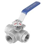 1pc Three-Way Ball Valve DN20 Stainless Steel T-Type 3/4" NPT Female Thread Pipe Shut-Off Hydraulic Control Valve SUS304