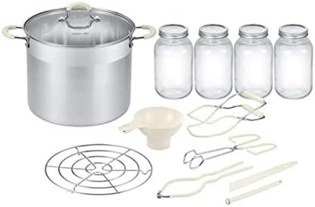 Concord Can-IT by Stainless Steel Canning Pot Set. Includes Canning Rack, Mason Jars, Tongs, Jar Lifter, Funnel, Wrench, Lid Lifter, Mixer/Measurer (Induction Compatible) Silver CI-CS-12DD