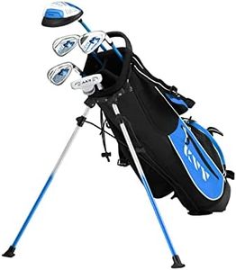 KVV Junior Complete Golf Club Set for Kids/Children Right Hand, 5-Piece Set Includes Oversize Driver, S#，7# & 9# Irons, Putter, Head Cover, Golf Stand Bag(Blue11-13)