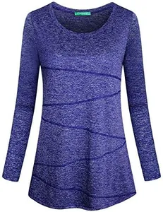 Kimmery Yoga Tops Activewear, Women's Long Sleeve Fall Shirts Round Neck Leisure Comfy Gym Clothes Casual Style High Stretchy Ladies Loose Workout T-Shirt Blouse Lyons Blue X-Large