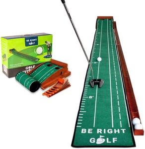 Golf Putting Mat - Dual-Hole Indoor Putting Green with Wooden Ball Return