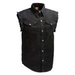 Milwaukee Leather DM1002 Men's Black Lightweight Denim Shirt with Frayed Cut Off Sleeveless - Medium