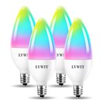 LVWIT B11 Smart Bulb, Candelabra LED Light Bulbs, Work with Alexa, Google Assistant, Smart Life App, Tuya App, 2700K-6500K, E12 RGB Color Changing Bulb (4.9W), No Hub Required, 4-Pack